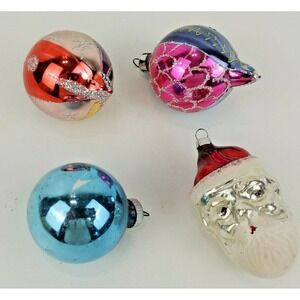 VINTAGE LOT OF 4 SMALL BLOWN GLASS CHRISTMAS TREE ORNAMENTS ASSORTED